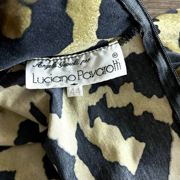 80s Vintage Luciano Pavarotti Olive Leopard Print Dress Tassel Italy US 8 RARE - Picture 2 of 14